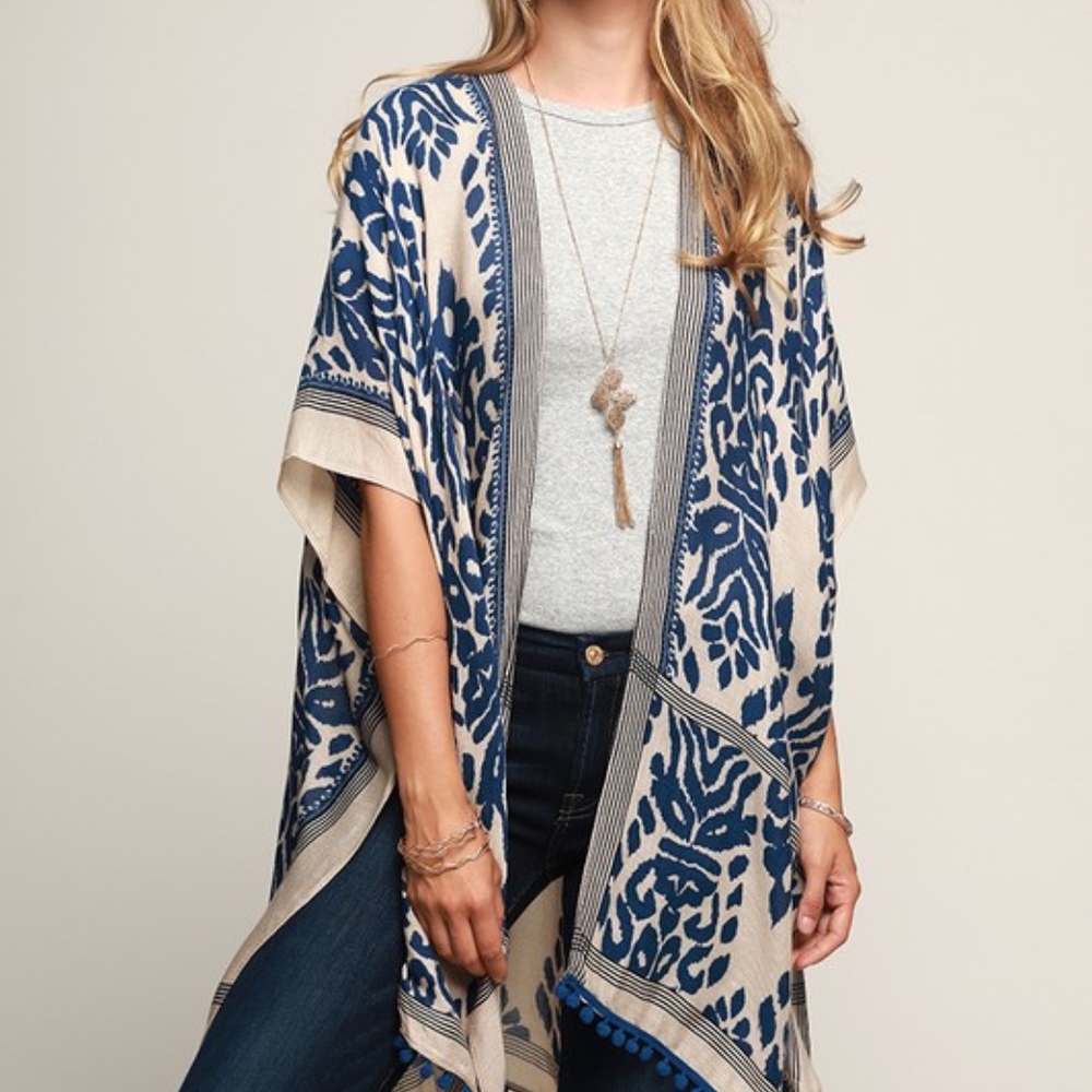 Last 1!~ NWT Boho Chic Pom Pom Pattern Kimono - Picture 3 of 8